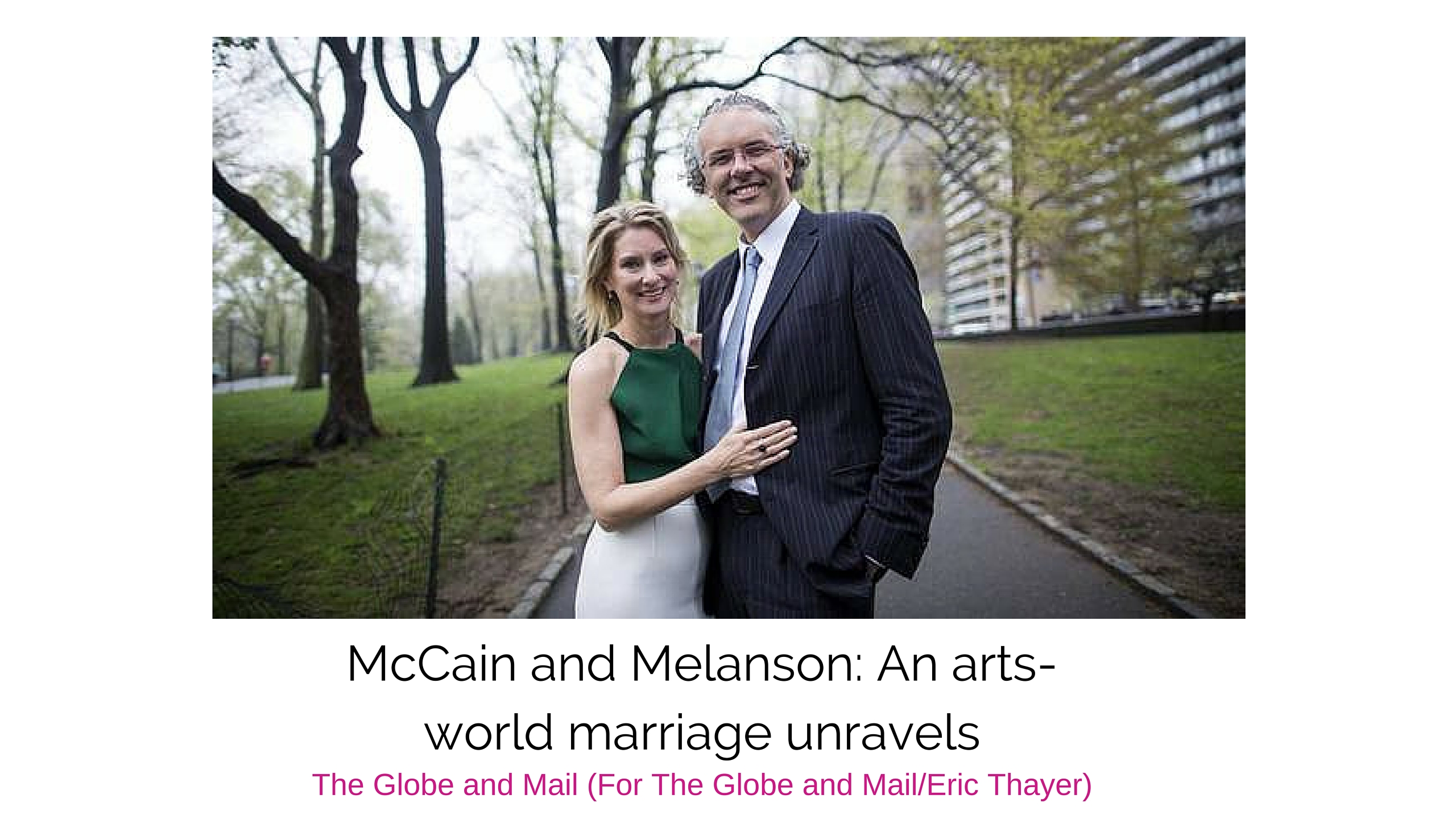After a whirlwind romance, Jeff Melanson and Eleanor McCain wed in April, 2014, shortly before they were photographed in New York. (For The Globe and Mail/Eric Thayer)