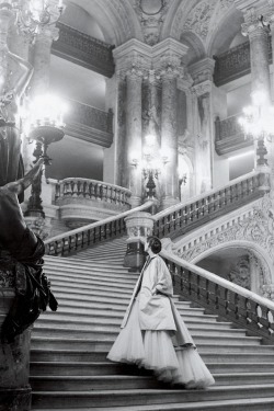 Christian Dior’s tulle ballgown on the grand staircase at the Paris Opera, 1948